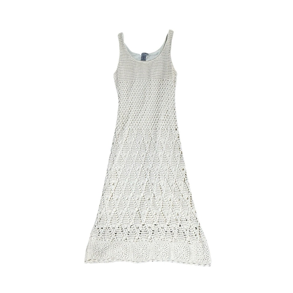 Vtg Ellavie Crochet Knit Lined Maxi Dress Beach Boho Resort Sun Summer Sz Large